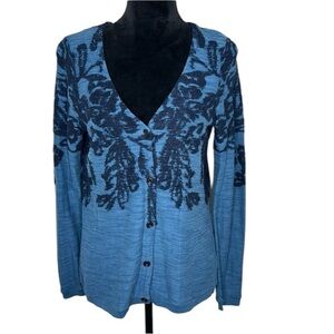 Anthropologie Moth Blue Flora Capped Motif Cardigan Sweater Size Small
